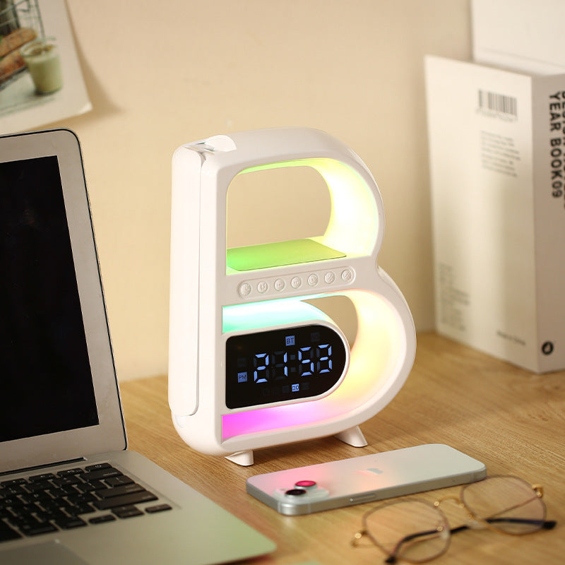 B-Shaped Bluetooth Speaker with Wireless Charger & Music Rhythm Lighting